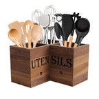 Extra Large Wooden Kitchen Utensil Holder with 3 Compartments Countertop Organizer