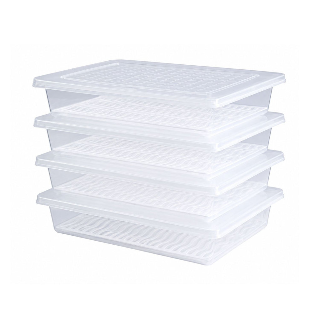 Pack of 4 Food Storage Containers with Removable Drain Tray and Lids