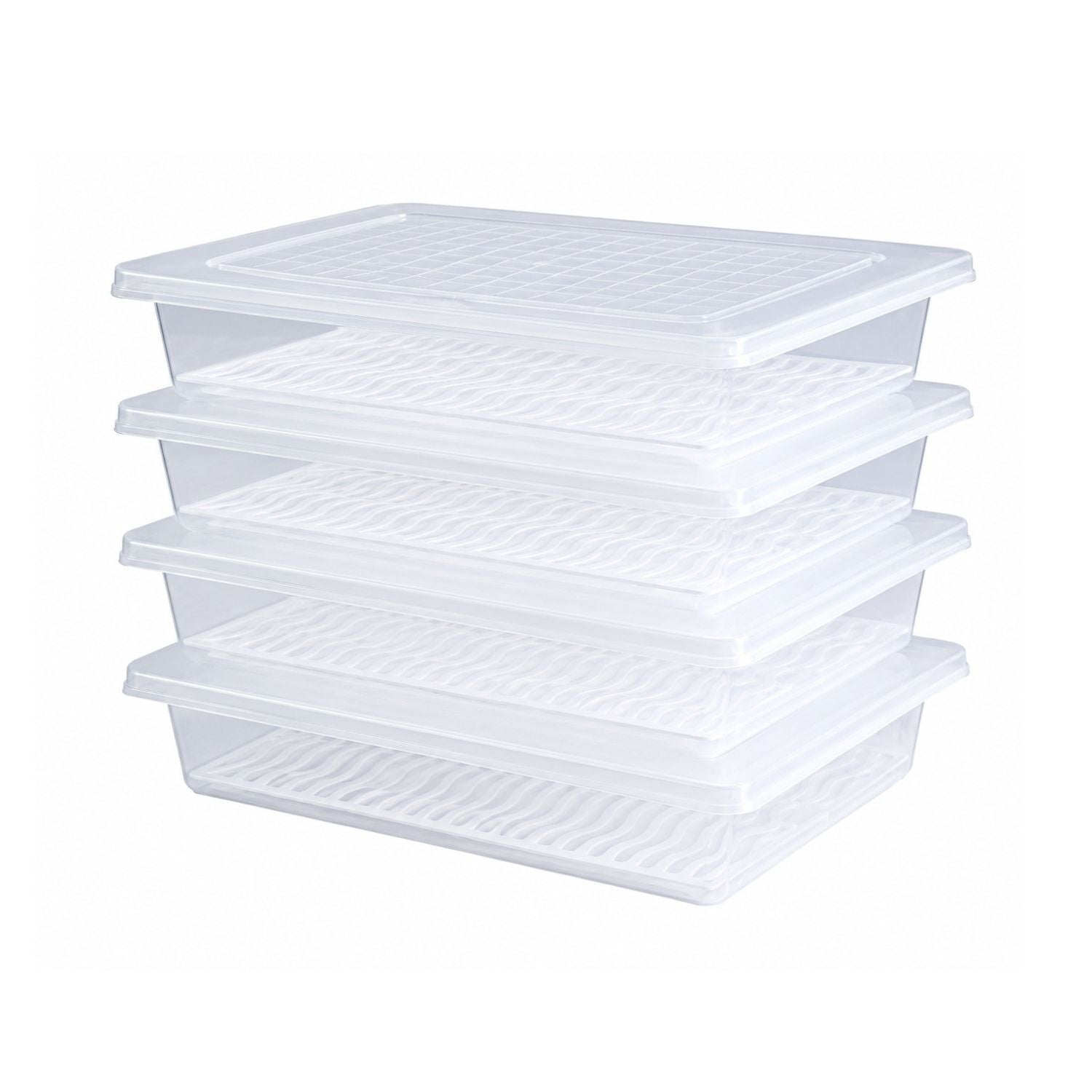 Pack of 4 Food Storage Containers with Removable Drain Tray and Lids