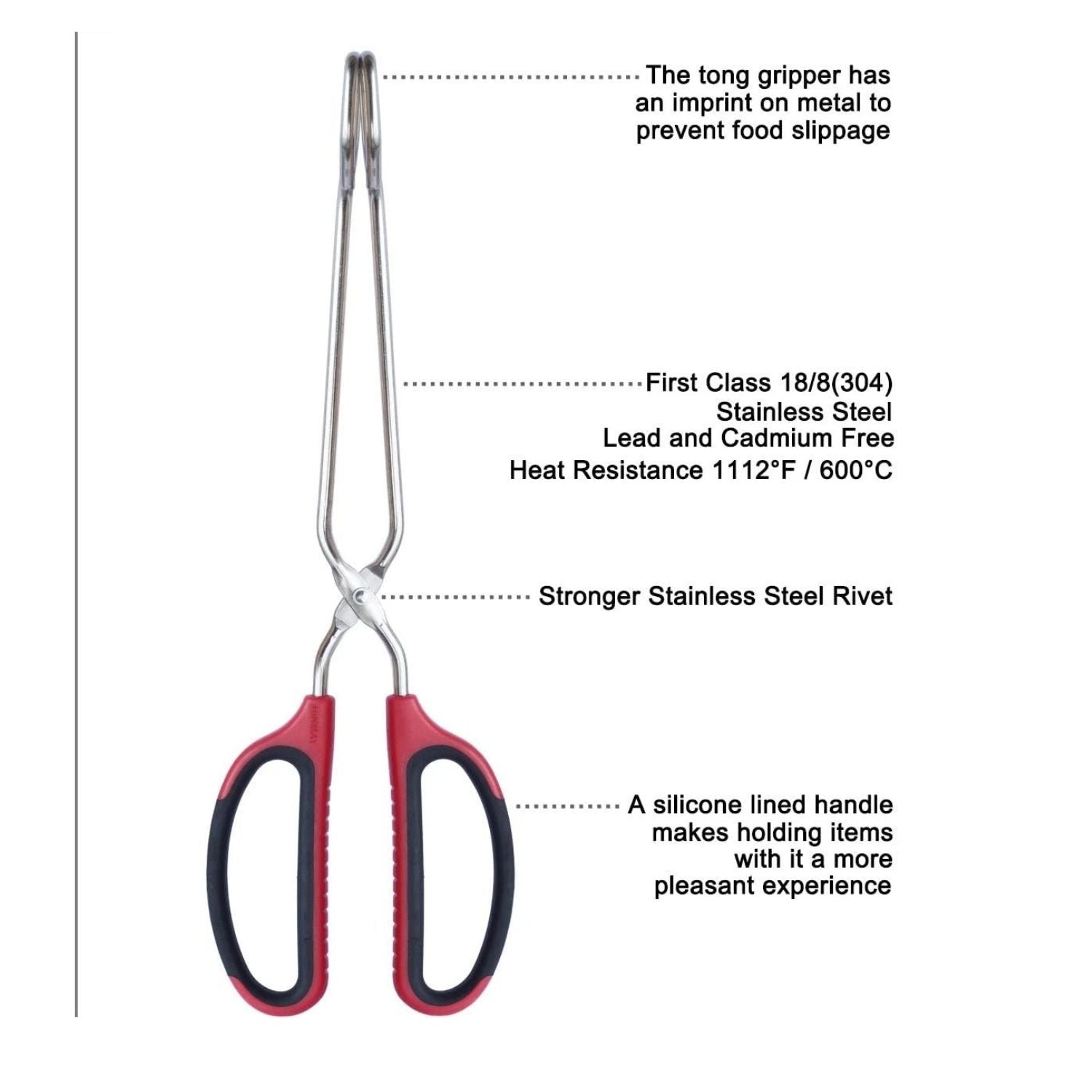 Stainless Steel Scissor Tongs with Comfort Grip Handle for Cooking