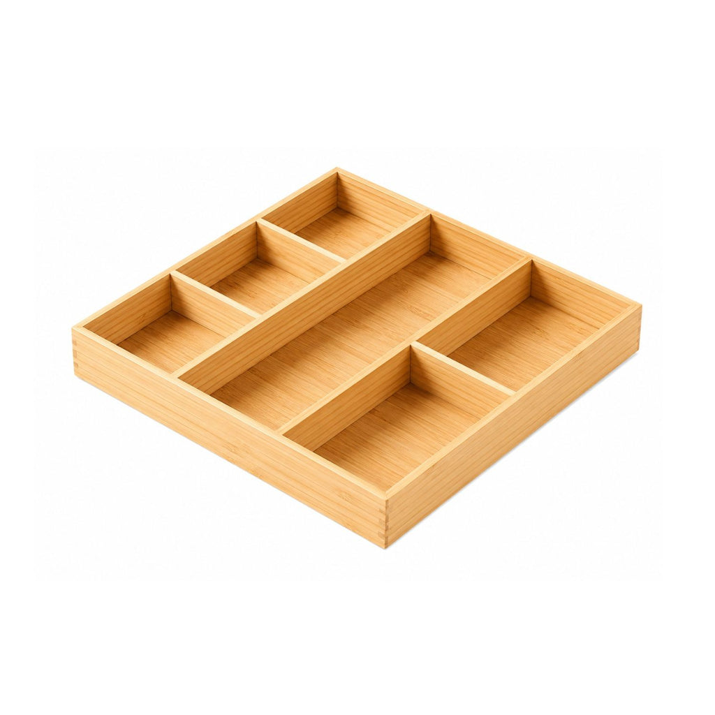 Bamboo Desk Drawer Organizer with Adjustable Dividers Wood Storage Tray