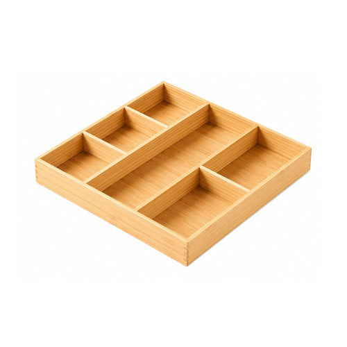 Bamboo Desk Drawer Organizer with Adjustable Dividers Wood Storage Tray