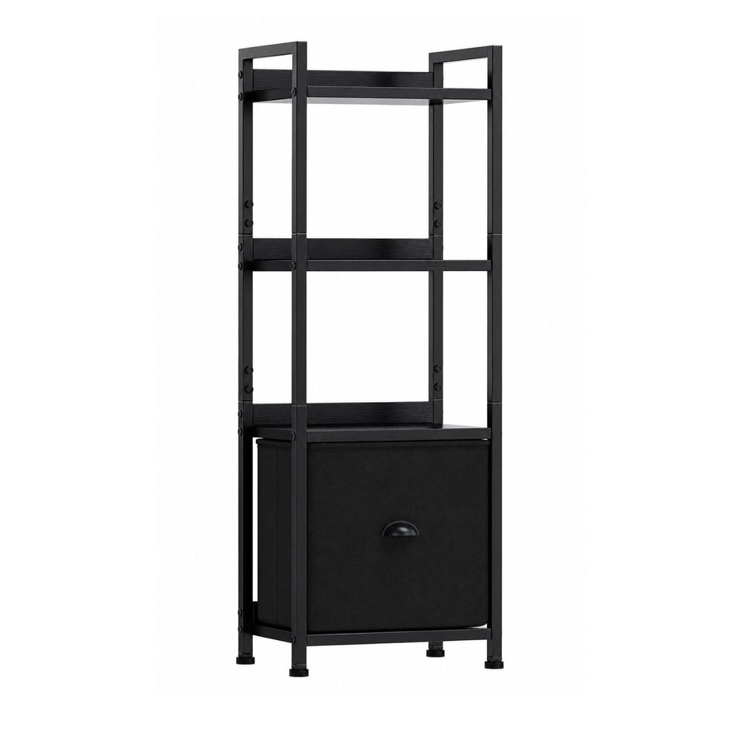 Narrow Bookshelf with Fabric Drawer Bookcase Open Storage Organizer