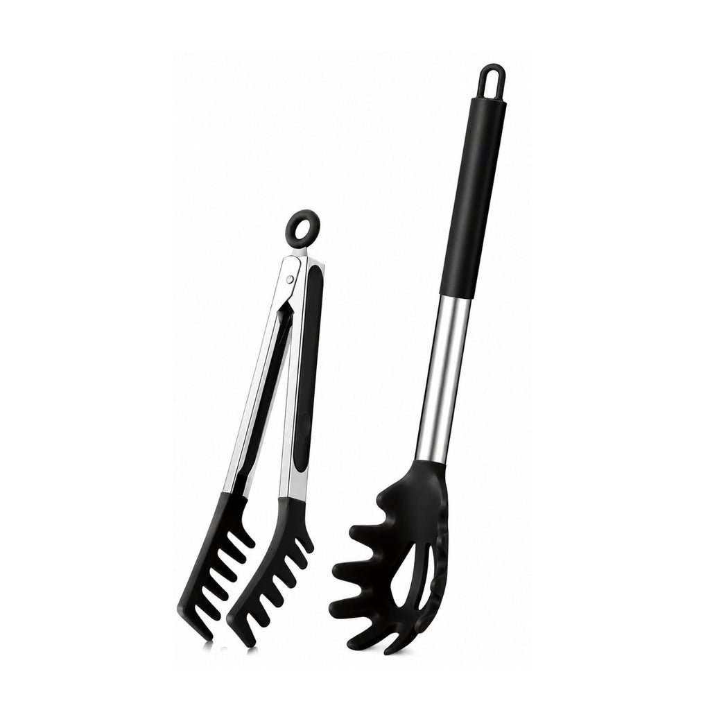 Silicone Spaghetti Spoon and Pasta Tong Set with Stainless Steel Handle