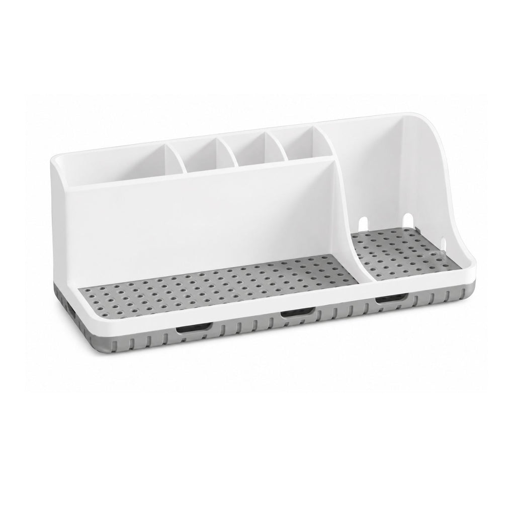 Bathroom Counter Organizer with Toothbrush Holder and 3 Qtip Canisters