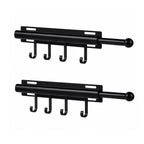 Pull Out Closet Valet Rod with 4 Hooks Black Space-Saving Organizer 12 Inch