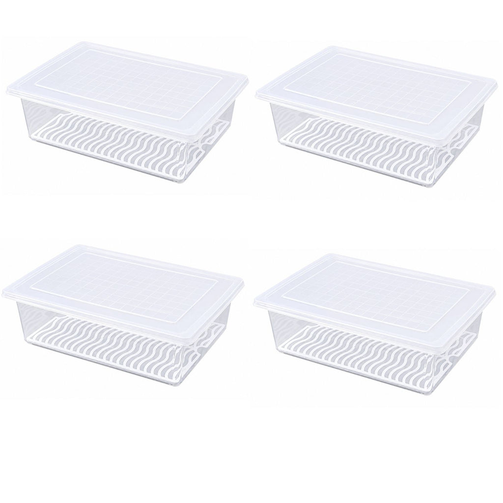Pack of 4 Food Storage Containers with Removable Drain Tray and Lids