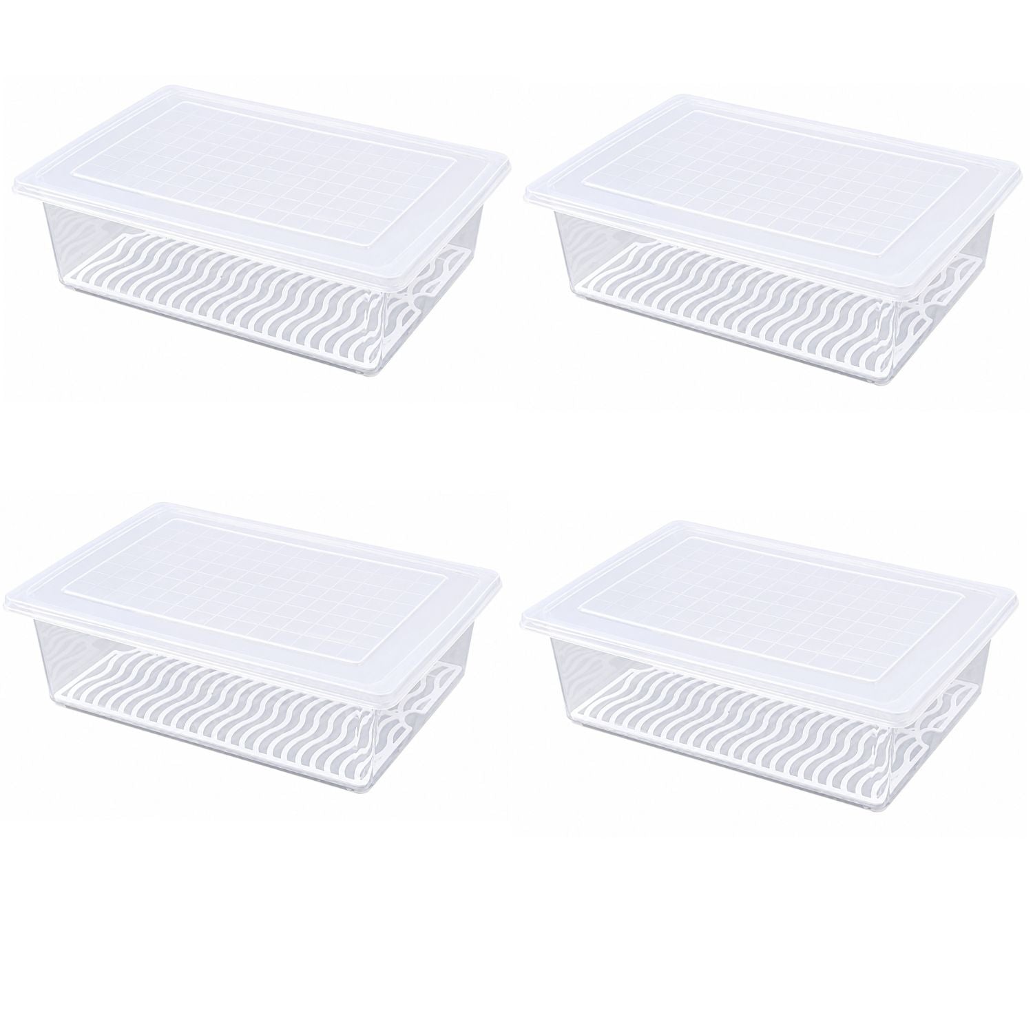 Pack of 4 Food Storage Containers with Removable Drain Tray and Lids