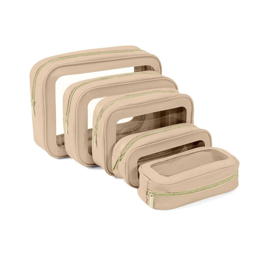Pack of 5 Clear Waterproof Makeup and Toiletry Bag Set Organizer Pouches