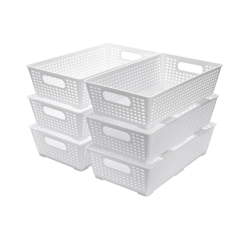 Pack of 6 Stackable Woven Plastic Storage Baskets Pantry Organizer Bins