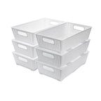 Pack of 6 Stackable Woven Plastic Storage Baskets Pantry Organizer Bins