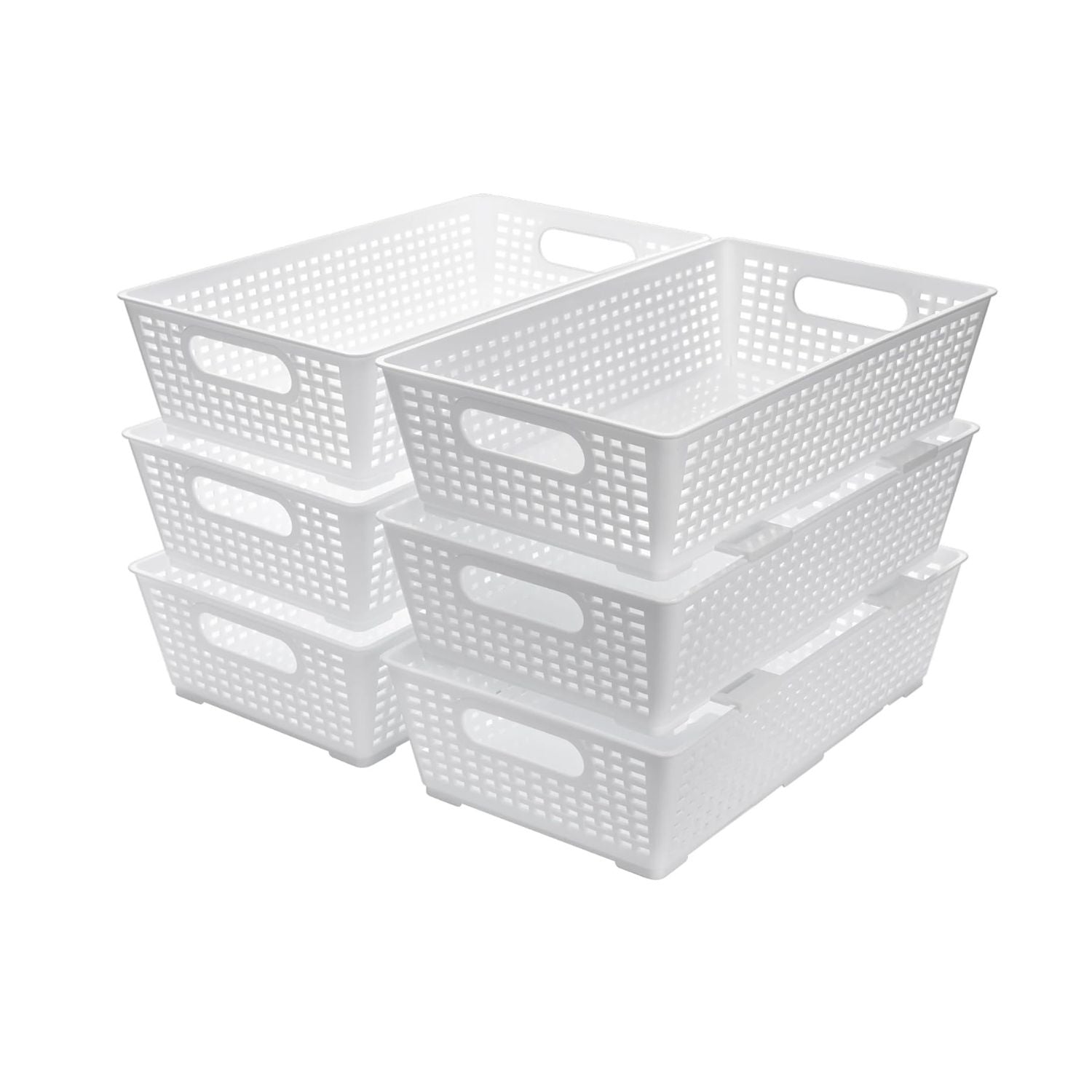 Pack of 6 Stackable Woven Plastic Storage Baskets Pantry Organizer Bins