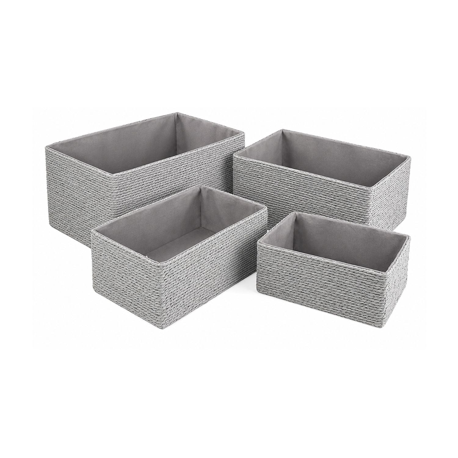 Pack of 4 Stackable Woven Storage Baskets Paper Rope Organizer Bins