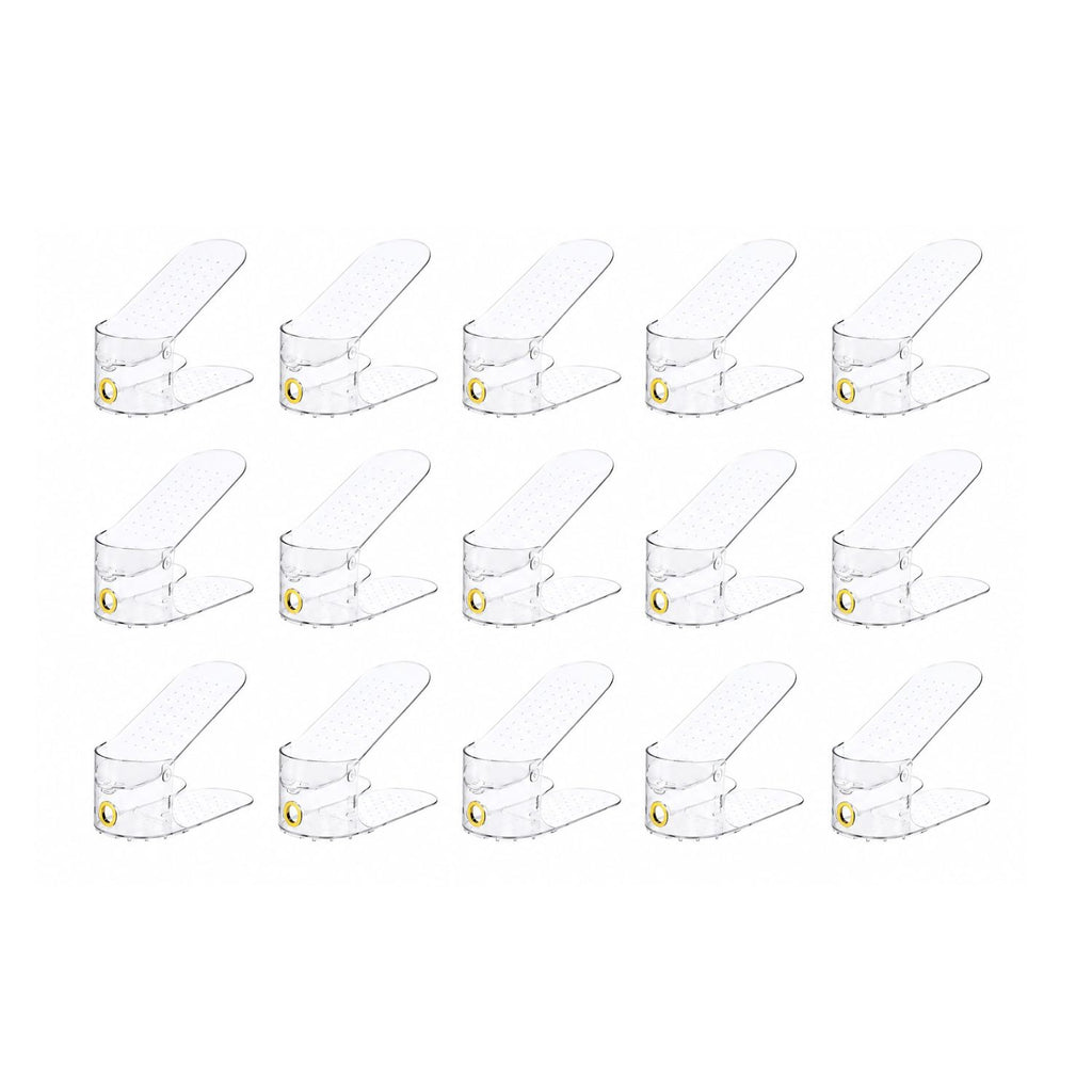 Pack of 15 Adjustable Shoe Slots Organizer Clear Double Layer Shoe Stackers Space