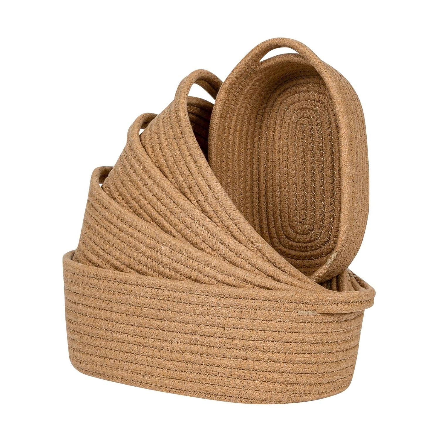 Pack of 5 Small Cotton Rope Storage Baskets with Handles Decorative Organizer
