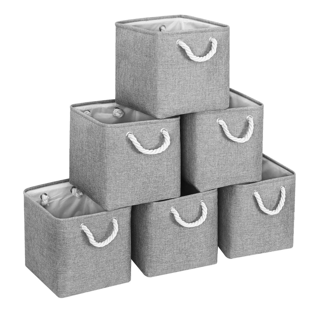 Pack of 6 Cube Storage Bins with Cotton Handles 11 Inch