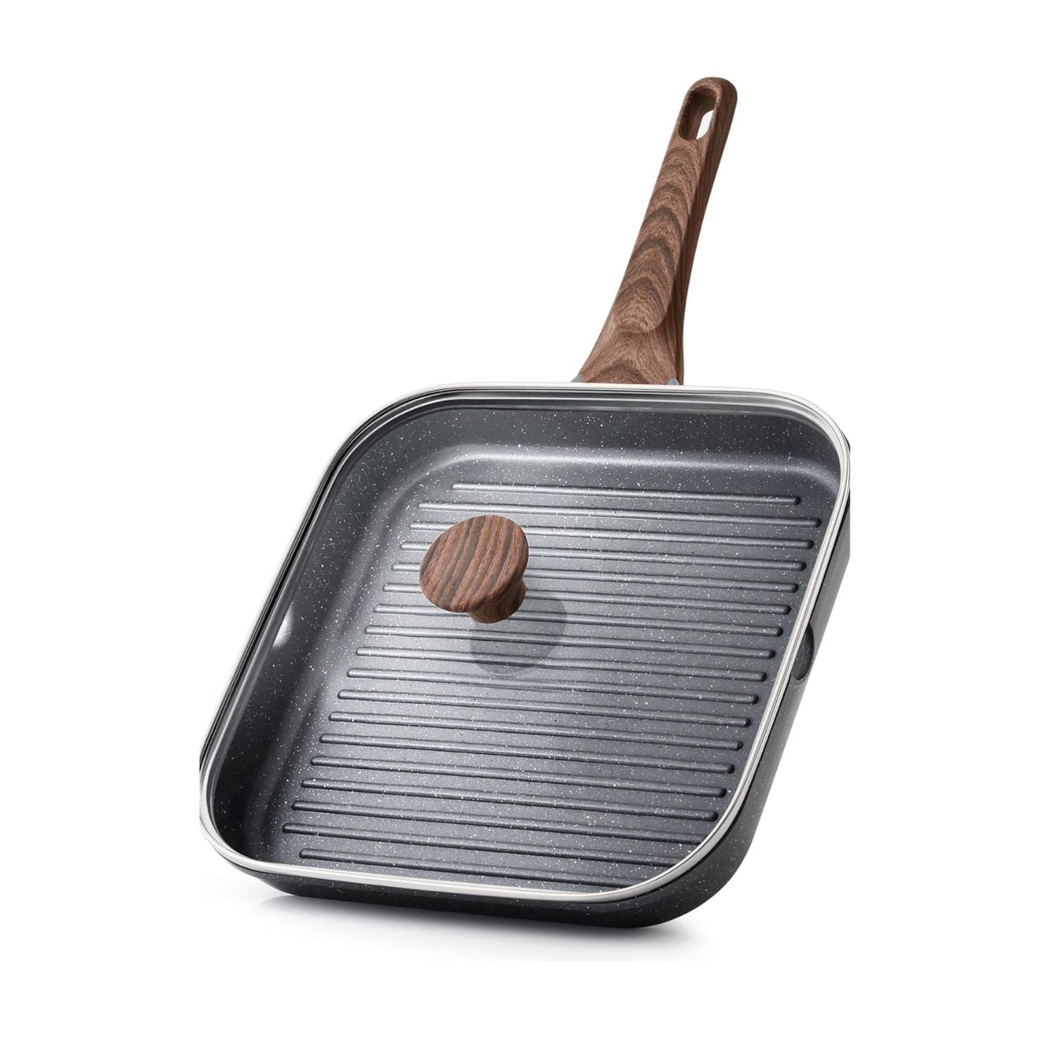 Nonstick Square Grill Pan with Pour Spouts for Stovetop