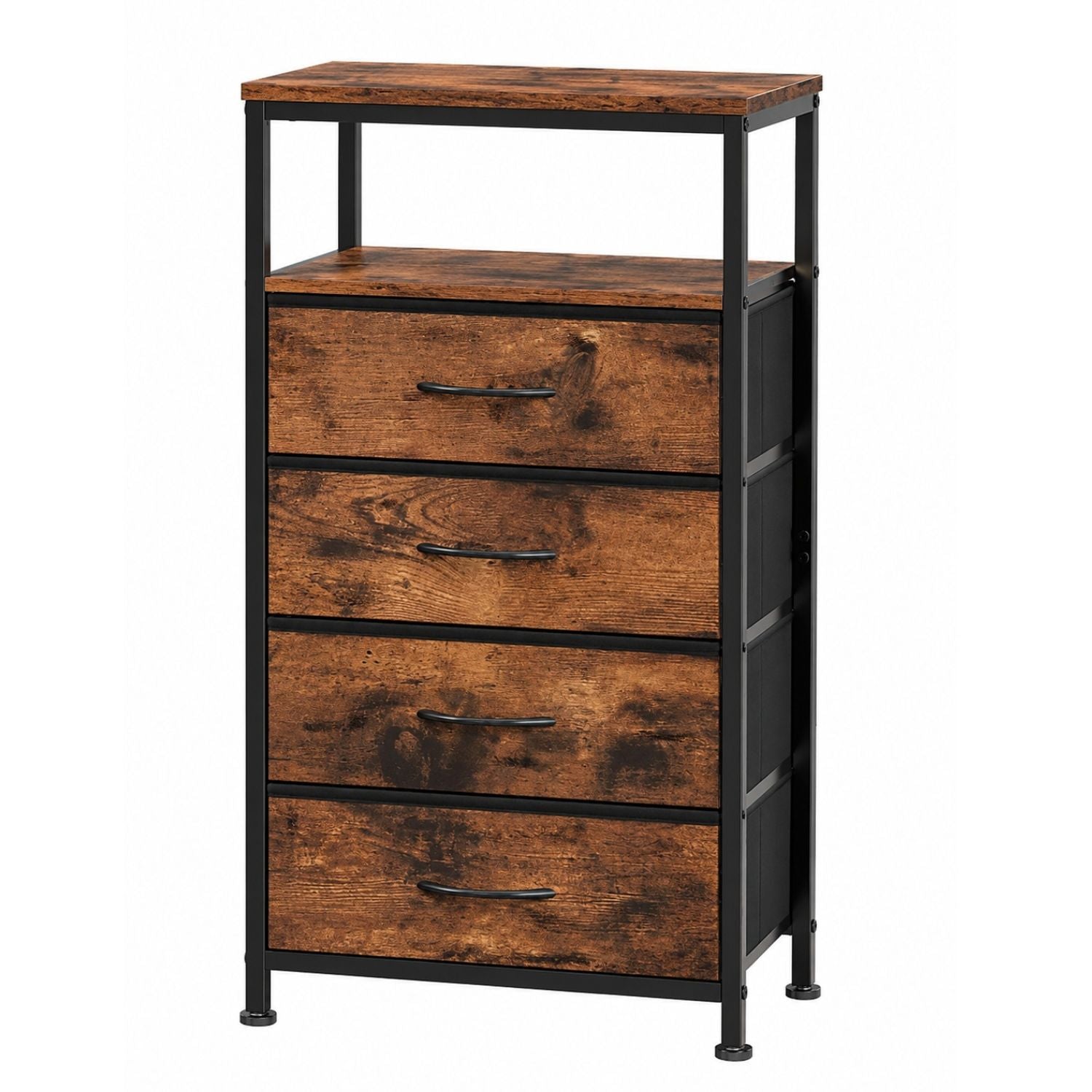 LED Nightstand with Charging Station 4 Fabric Drawers