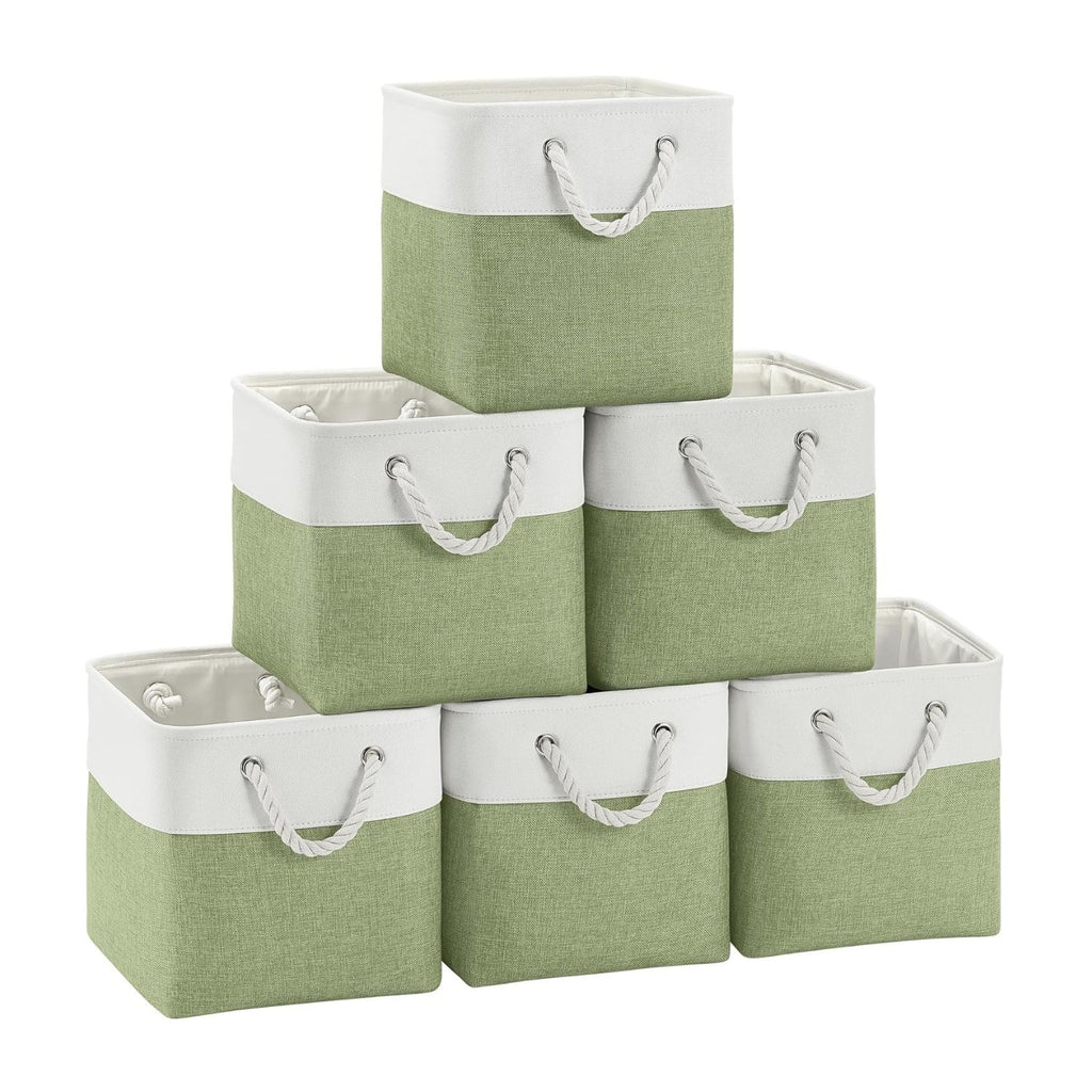 Pack of 6 Cube Storage Bins with Cotton Handles 11 Inch
