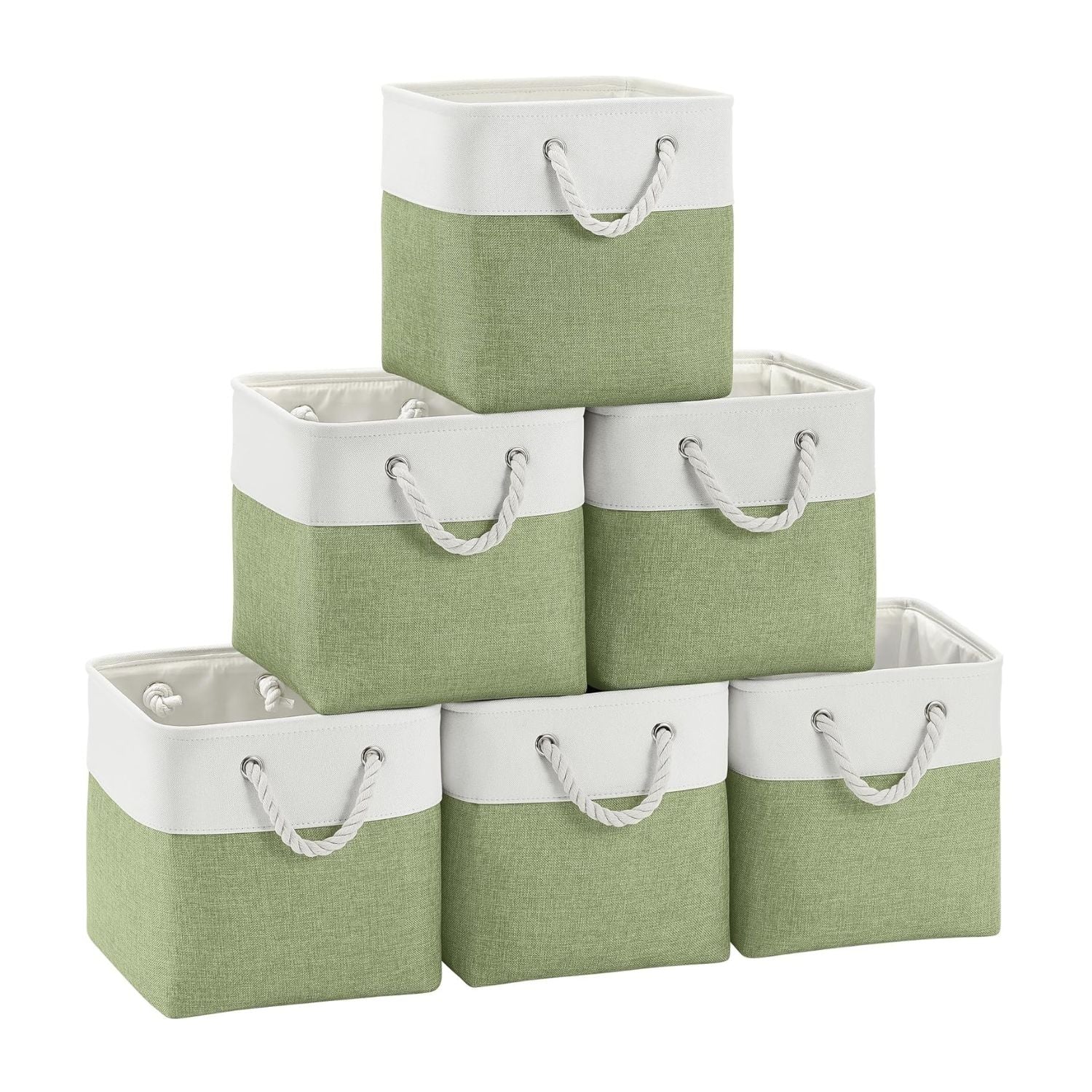 Pack of 6 Cube Storage Bins with Cotton Handles 11 Inch