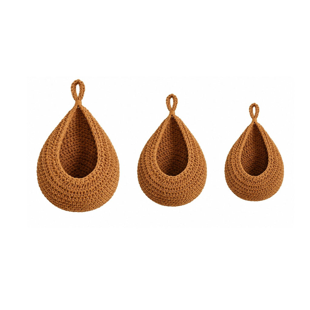 Pack of 3 Wall Hanging Fruit Baskets Woven Storage with 6 Hooks