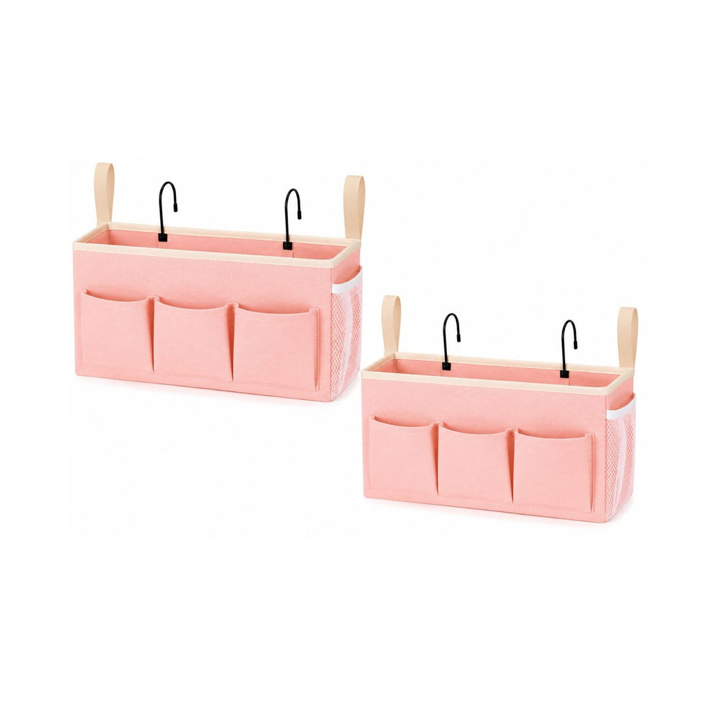 Pack of 2 Bedside Caddy Organizer with Water Bottle Holder and Fixed Straps
