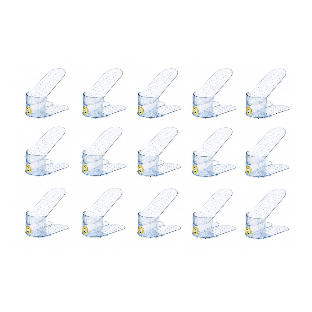 Pack of 15 Adjustable Shoe Slots Organizer Clear Double Layer Shoe Stackers Space