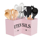 Extra Large Wooden Kitchen Utensil Holder with 3 Compartments Countertop Organizer