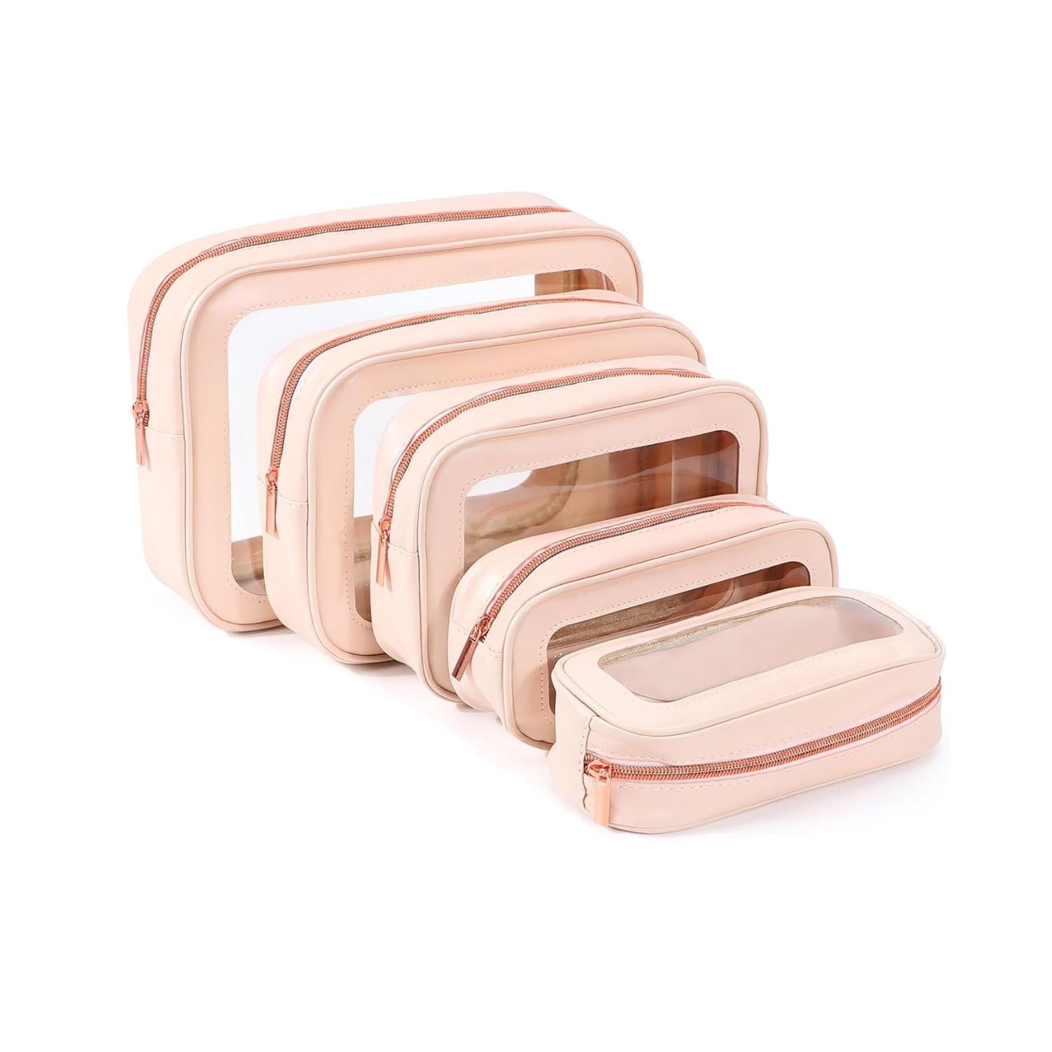 Pack of 5 Clear Waterproof Makeup and Toiletry Bag Set Organizer Pouches