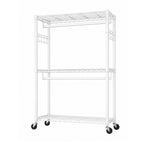 3Tier Adjustable Wire Shelving Clothes Rack Double Rod Mobile Garment Organizer with Wheels