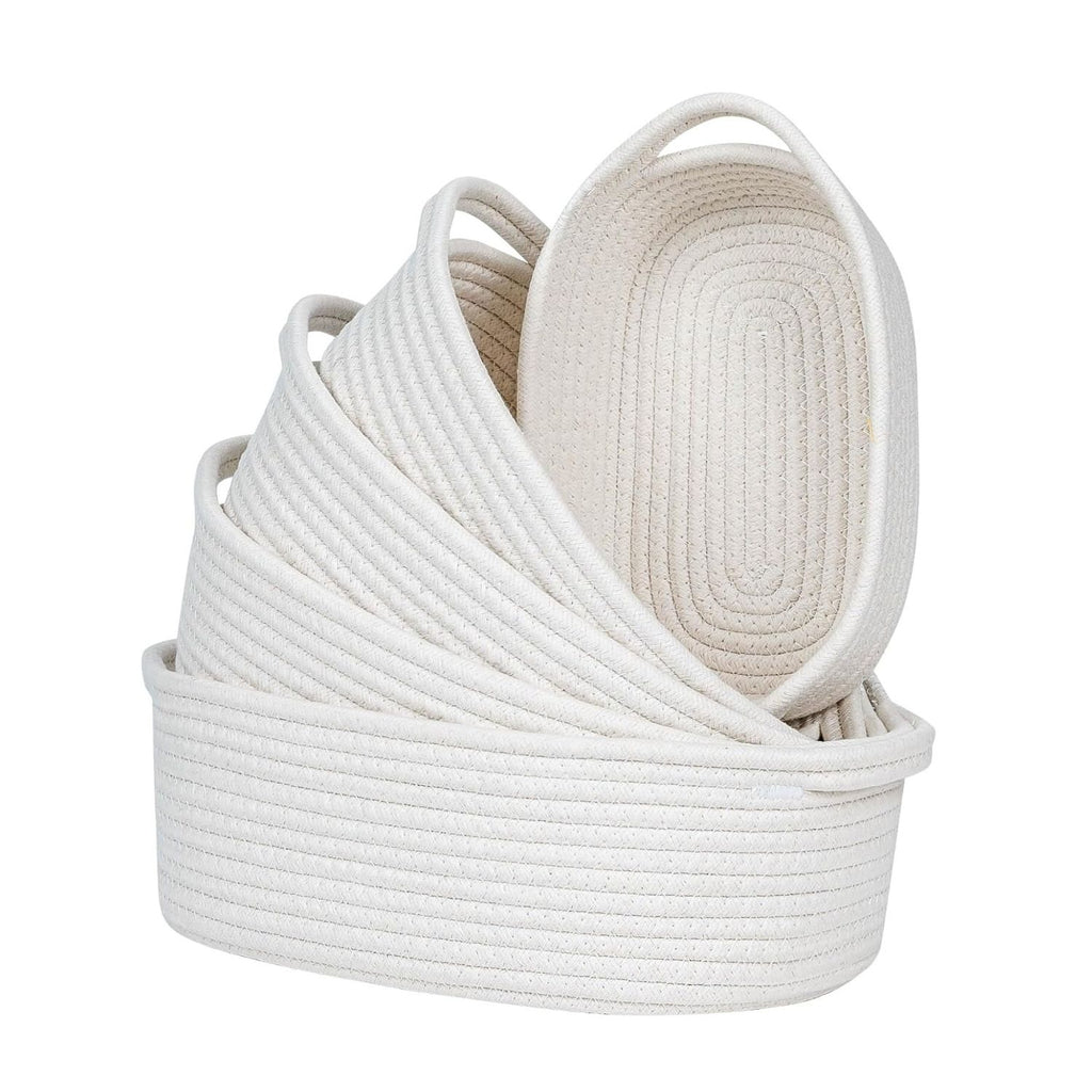 Pack of 5 Small Cotton Rope Storage Baskets with Handles Decorative Organizer