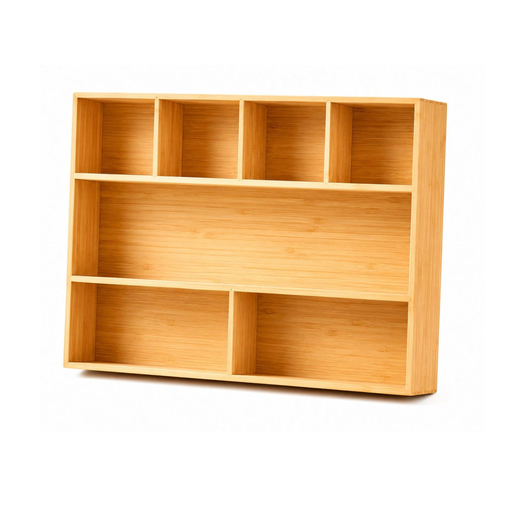 Bamboo Desk Drawer Organizer with Adjustable Dividers Wood Storage Tray