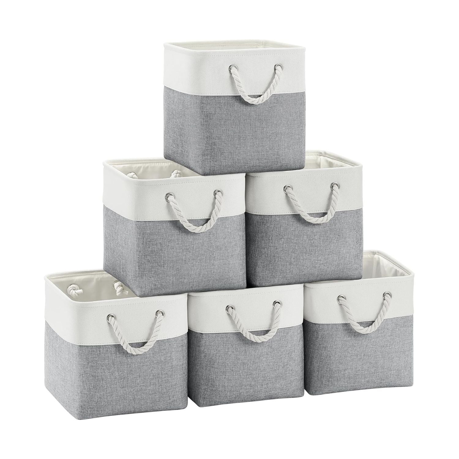 Pack of 6 Cube Storage Bins with Cotton Handles 11 Inch