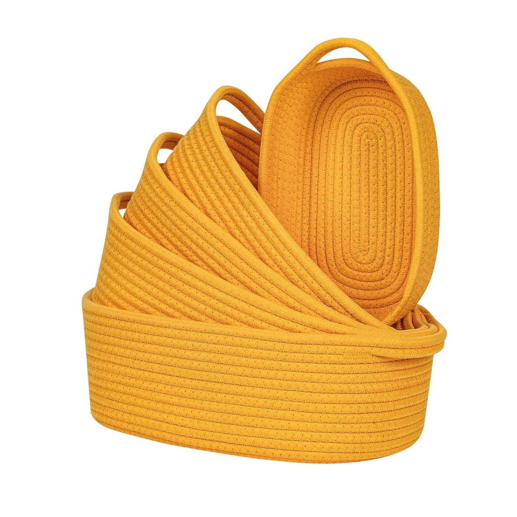 Pack of 5 Small Cotton Rope Storage Baskets with Handles Decorative Organizer