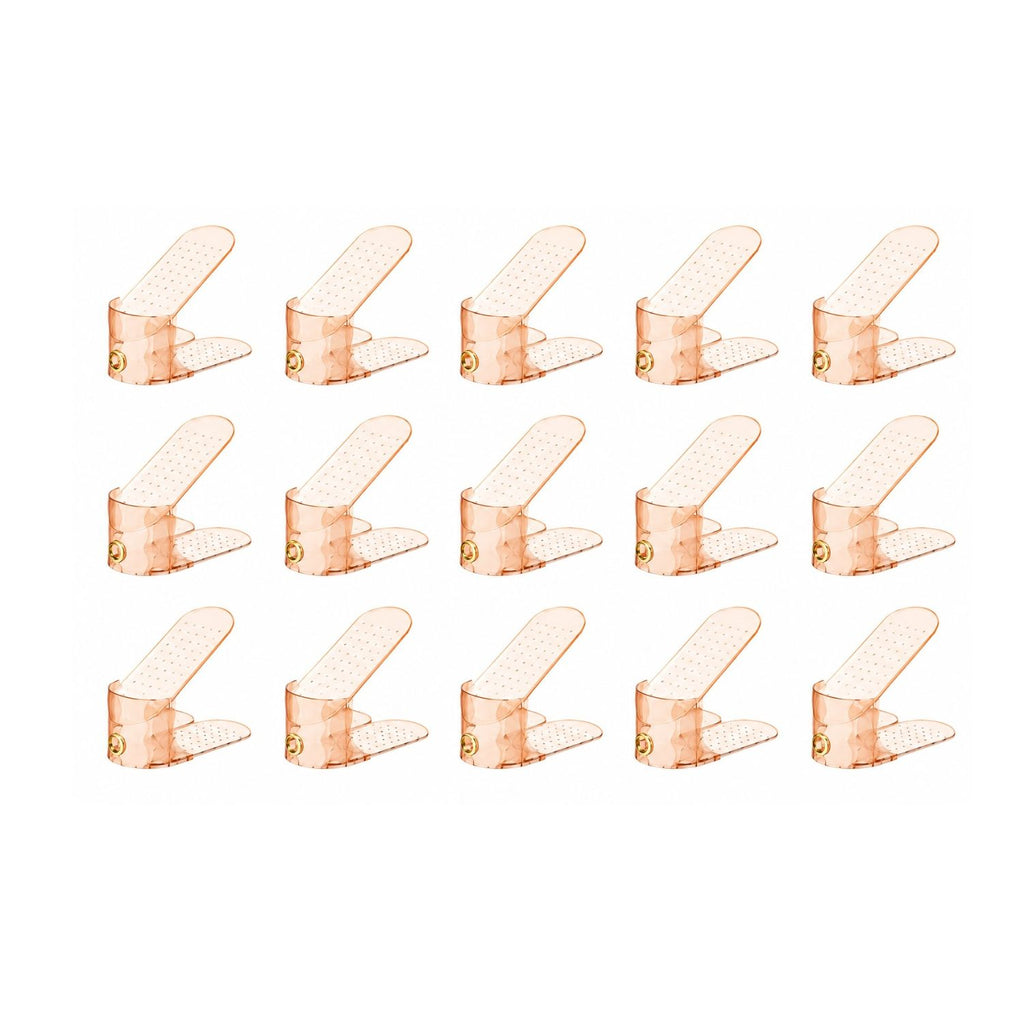 Pack of 15 Adjustable Shoe Slots Organizer Clear Double Layer Shoe Stackers Space