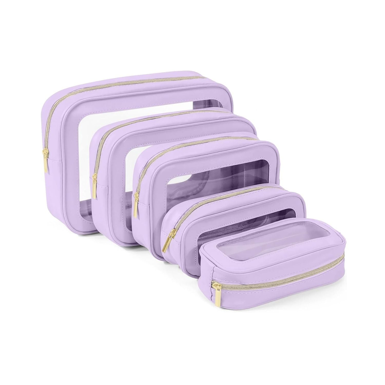Pack of 5 Clear Waterproof Makeup and Toiletry Bag Set Organizer Pouches