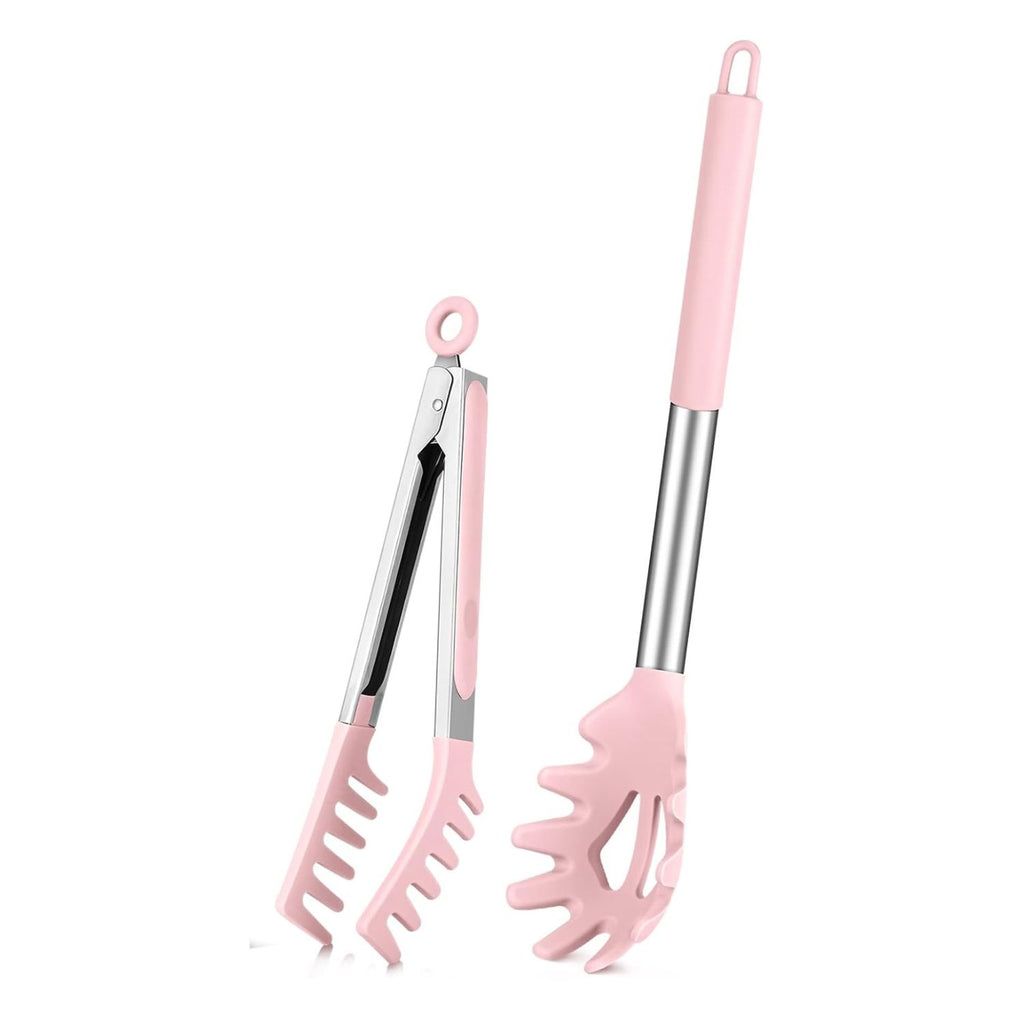 Silicone Spaghetti Spoon and Pasta Tong Set with Stainless Steel Handle