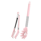 Silicone Spaghetti Spoon and Pasta Tong Set with Stainless Steel Handle