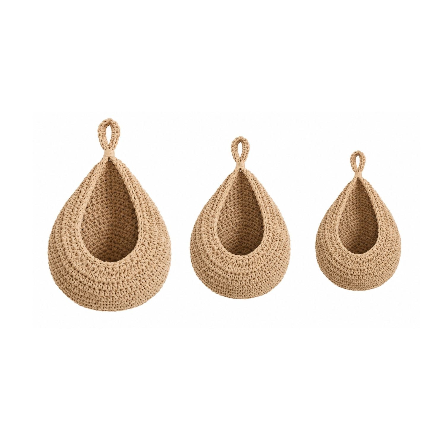 Pack of 3 Wall Hanging Fruit Baskets Woven Storage with 6 Hooks