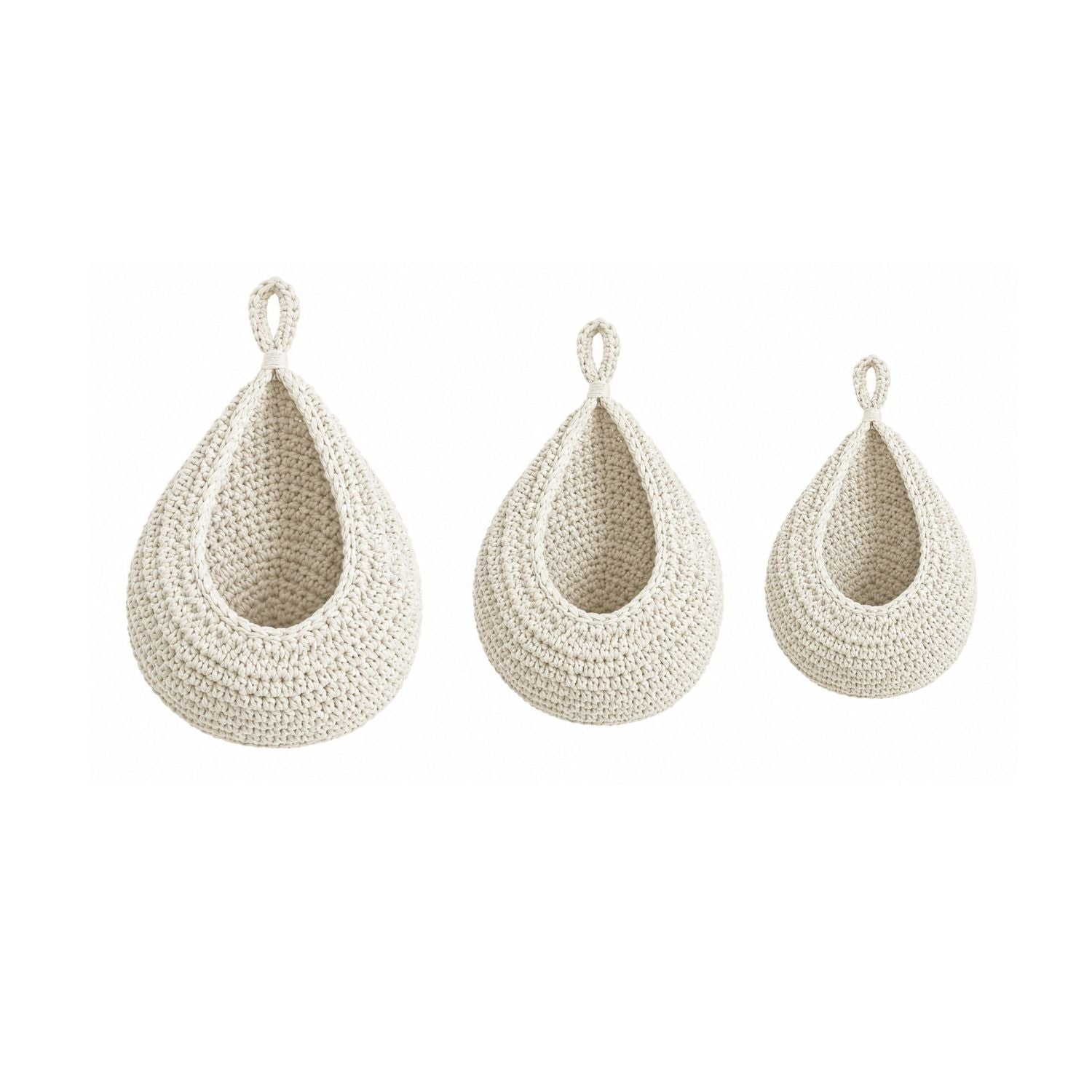 Pack of 3 Wall Hanging Fruit Baskets Woven Storage with 6 Hooks