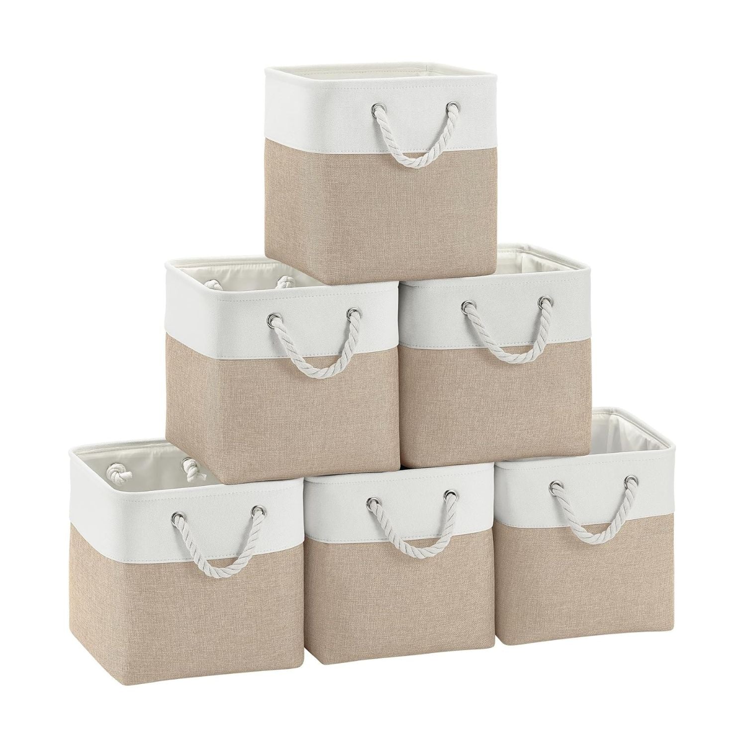 Pack of 6 Cube Storage Bins with Cotton Handles 11 Inch