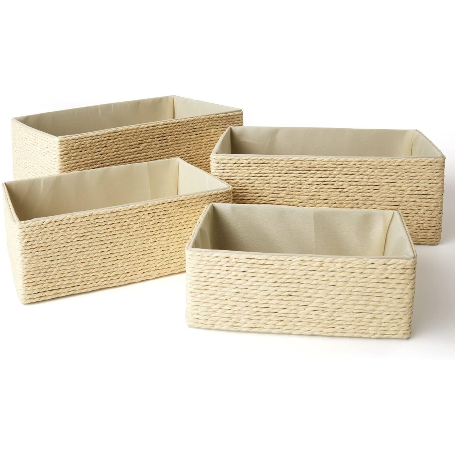 Pack of 4 Stackable Woven Storage Baskets Paper Rope Organizer Bins
