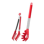 Silicone Spaghetti Spoon and Pasta Tong Set with Stainless Steel Handle