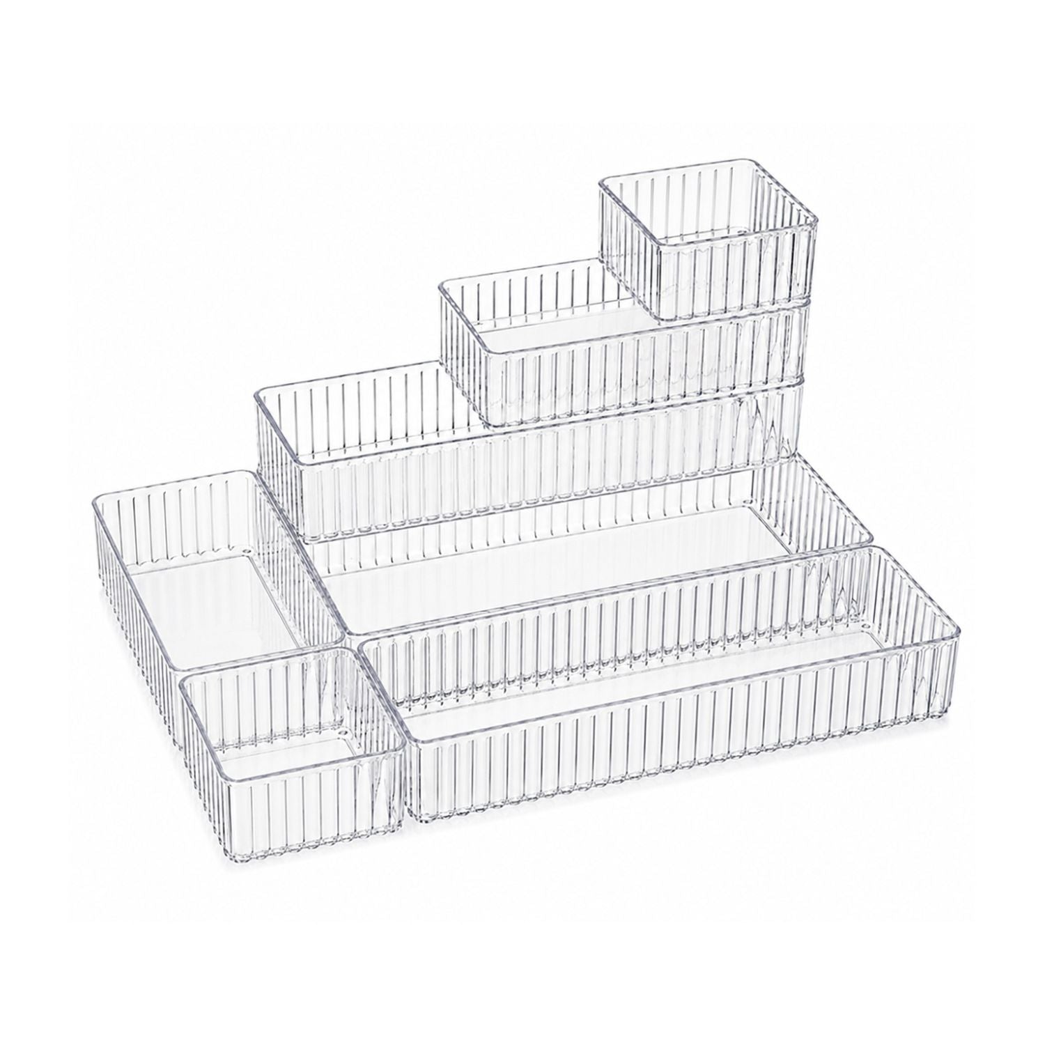 Pack of 7 Clear Makeup Drawer Organizers