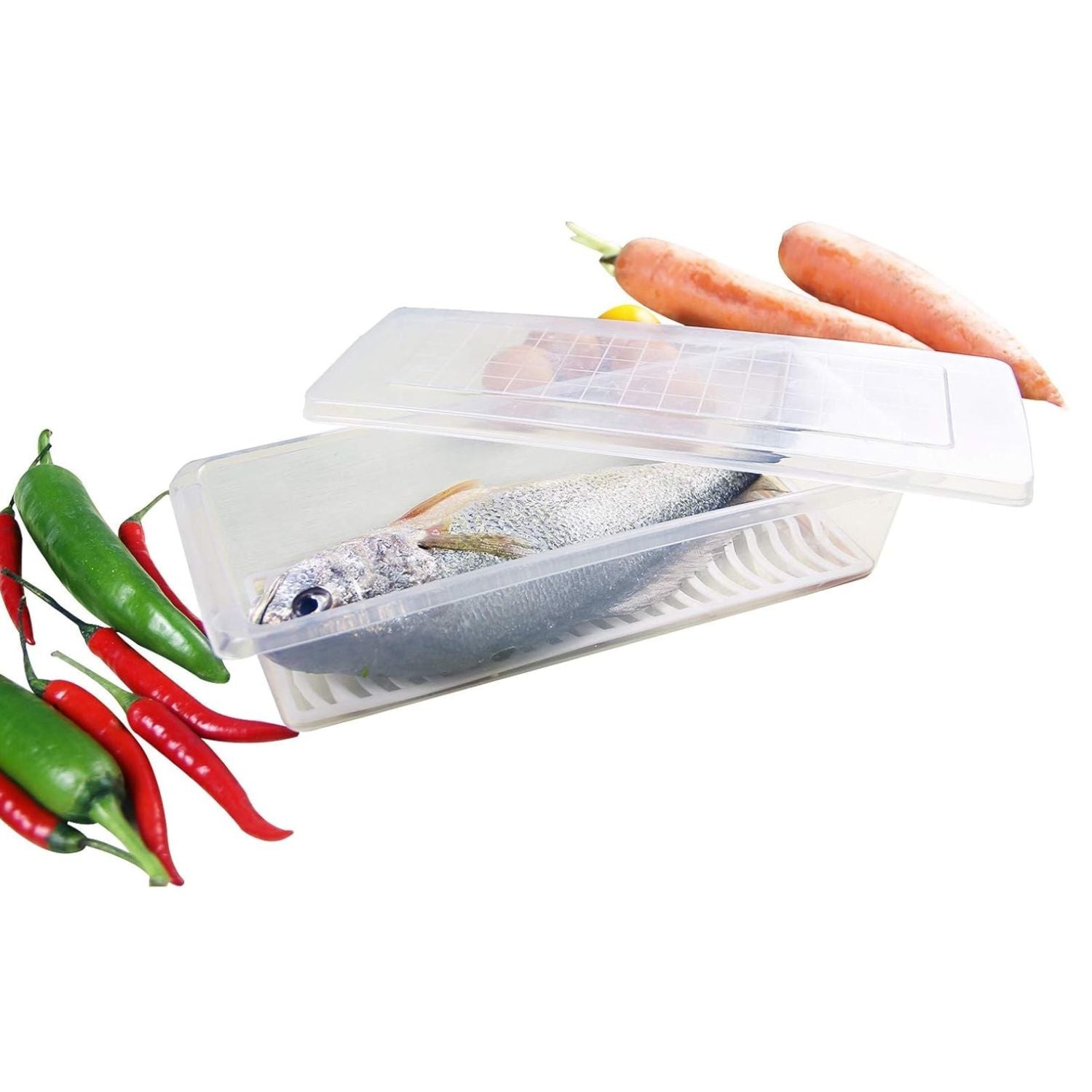 Pack of 4 Food Storage Containers with Removable Drain Tray and Lids