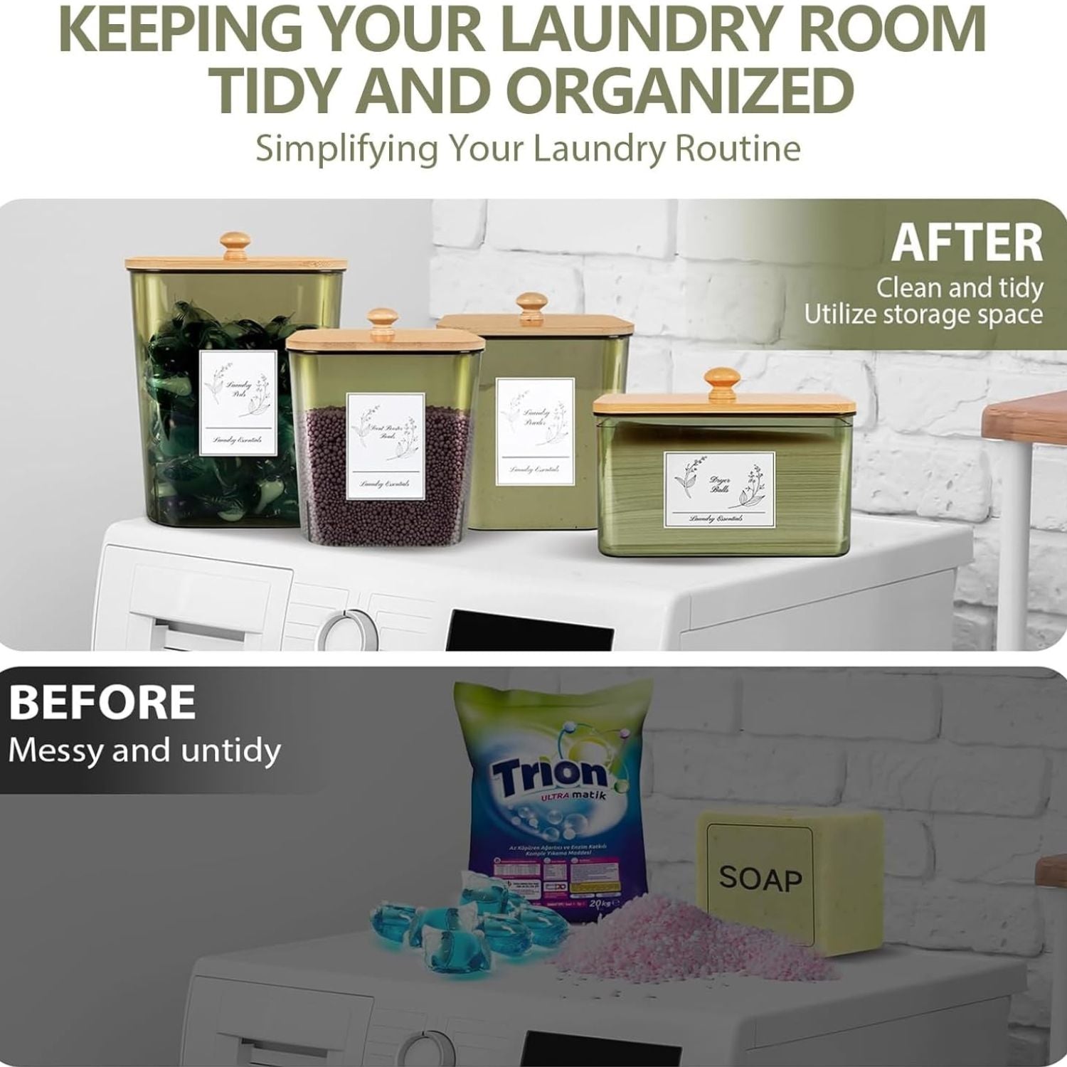 Pack of 4 Laundry Pods Container Set with Lids