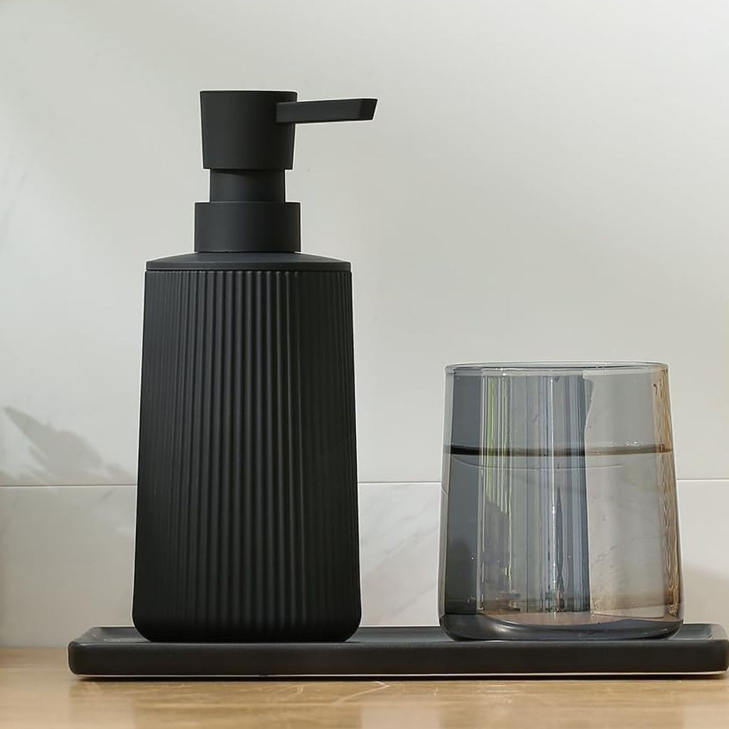 Small Soap Dispenser with Pump Modern Farmhouse Striped Plastic Bottle