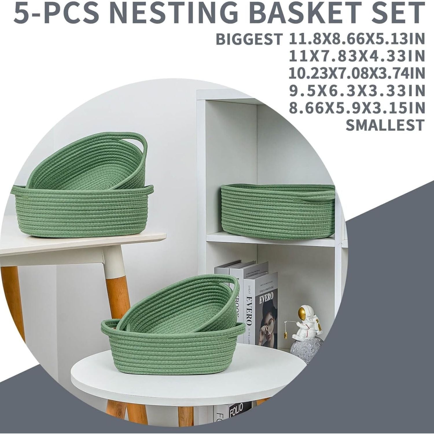 Pack of 5 Small Cotton Rope Storage Baskets with Handles Decorative Organizer