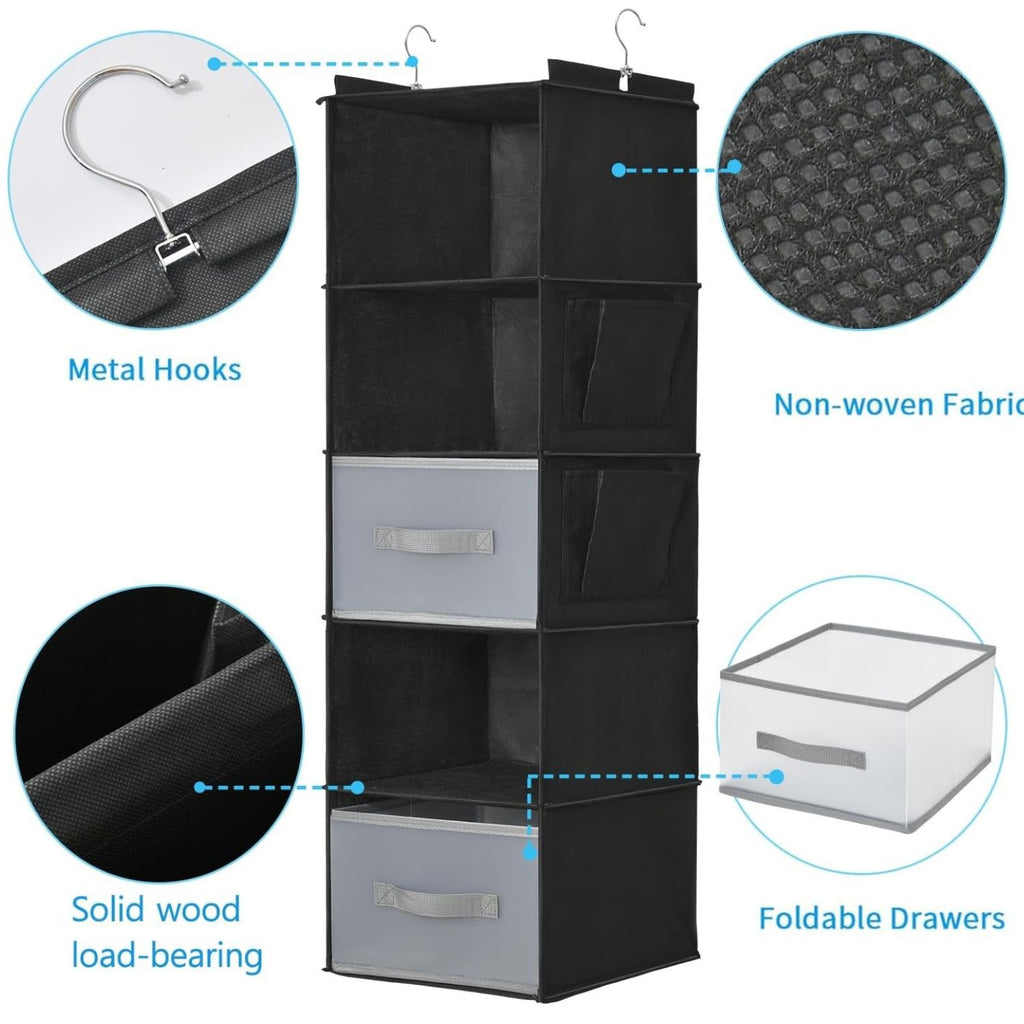 5Layer Hanging Closet Organizer with 2 Drawers