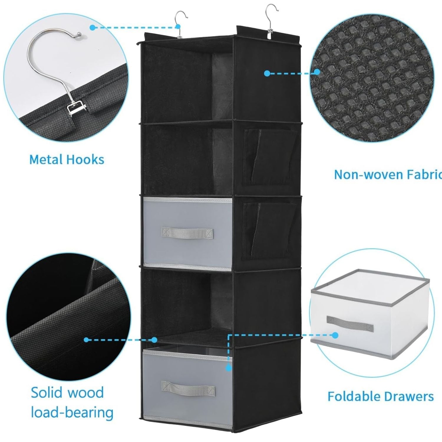 5Layer Hanging Closet Organizer with 2 Drawers